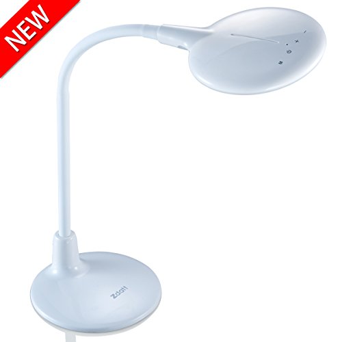 LED Desk Lamp Zdatt Eye-Care Gooseneck Dimmable Table Lamps with 3 Color ModesColdWarmNatural 5 Dimming Levels Touch Sensitive 5W Energy Efficient Foldable Desk Light for ReadingBedroom-White
