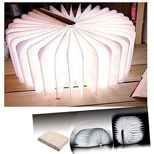 Rechargeable Table Lamp Equantu Book-Shaped Folding Bedside Lamp  Flicker-free Warm White Light Waterproof Wooden Cover