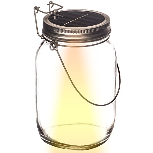 Solar Powered Light Jar By Solar Serenity - 4 LED Lights - Multipurpose Indoor Outdoor Patio Yard Driveway Garden Hanging Light Table Lantern - Relaxing Bright White