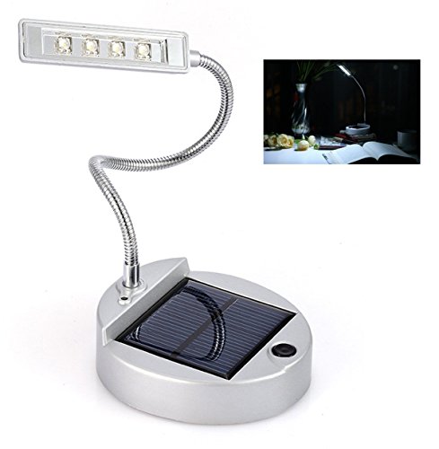 Solar Table Lamp LightHison 4 LED Flexible Gooseneck Lamp Reading Light solar book light indoor lights Nightlight SILVER