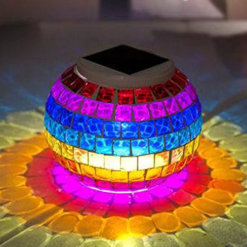 xlpace Solar Powered Mosaic Glass Ball Led Glass Jar Garden Lights Color Changing Waterproof Solar Table Lamp Yard Balcony Indoor Outdoor Light for Festival Decoration 5