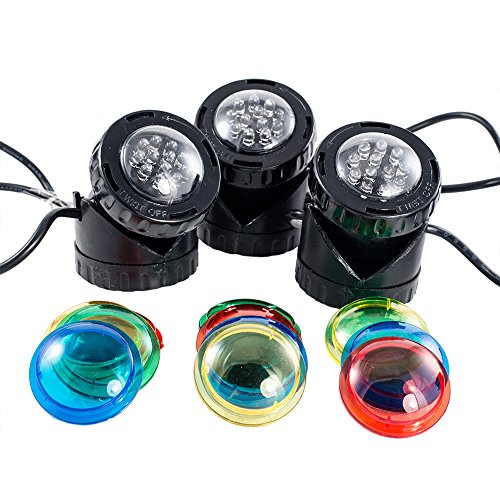 Jebao Submersible 3 pcs 12-Led Pond Lights for Underwater or Above Water Fountain Pond Water Garden