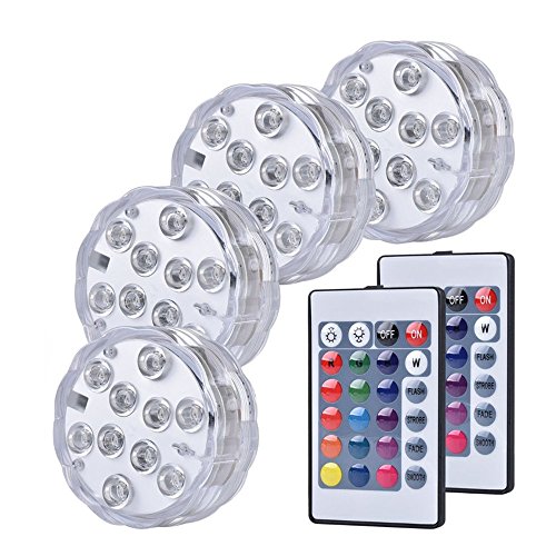 Submersible Led Lights Multi Color Remote Controlled Submersible LED Lights - 4 Pack eLander 10 LED IR Controlled Submersible Light for Aquarium Pond Party Halloween Christmas Lighting