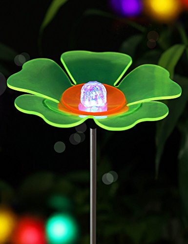 Bright Zeal Fluorescent Color Changing Led Solar Garden Stake Light Flower Shape 7&quot In Diameter 31 Tall -