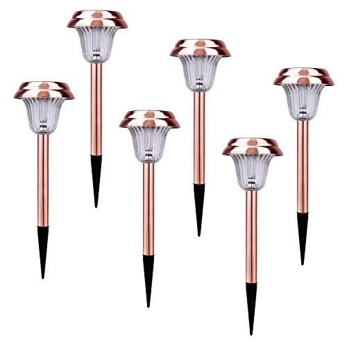 Ohuhu Stainless Steel Solar Garden Lights  Path Lights Landscape Solar Light for Outdoor Path Patio Yard Deck Driveway and Garden 6-pack Copper