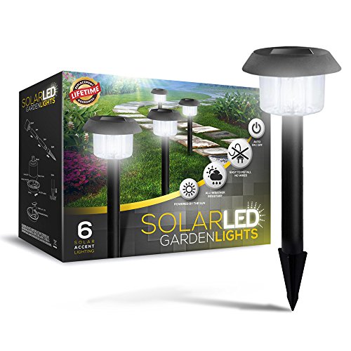 Solar-Powered LED Garden Lights Lifetime replacement Guarantee Perfect Neutral Design Makes Garden Pathways Flower Beds Look Great Easy NO-WIRE Installation All-WeatherWater-Resistant