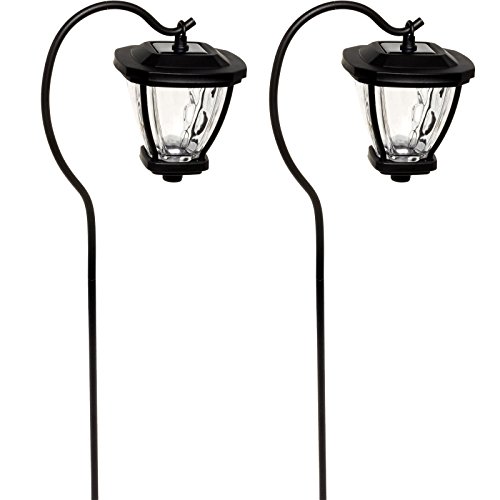 Fusion Solar LED Shepherds Hook Hanging Lantern Lights Black 2 Pack