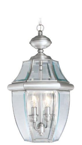Livex Lighting 2255-91 Monterey 2 Light Outdoor Brushed Nickel Finish Solid Brass Hanging Lantern  with Clear Beveled Glass