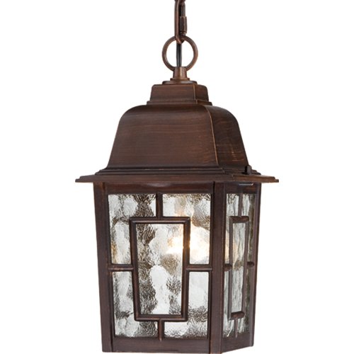 Nuvo Lighting 604932 Banyon One Light Hanging Lantern 100 Watt A19 Max Clear Water Glass Rustic Bronze Outdoor