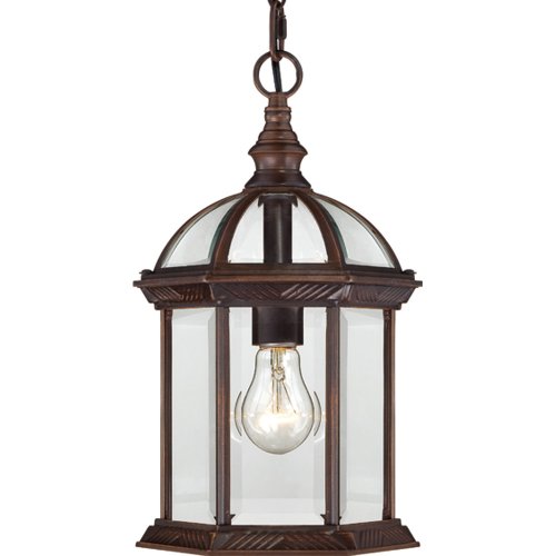 Nuvo Lighting 604978 Boxwood One Light Hanging Lantern 100 Watt A19 Max Clear Beveled Glass Rustic Bronze Outdoor