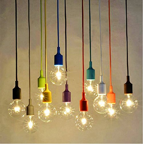 Socket Pendant Light Ablevel E26 E27 Socket Base Silicon Pendant Hanging Lamp Holder With Wire 33ft Colorful Designer Hard Wired Rope Cord 8 Pack No Bulb
