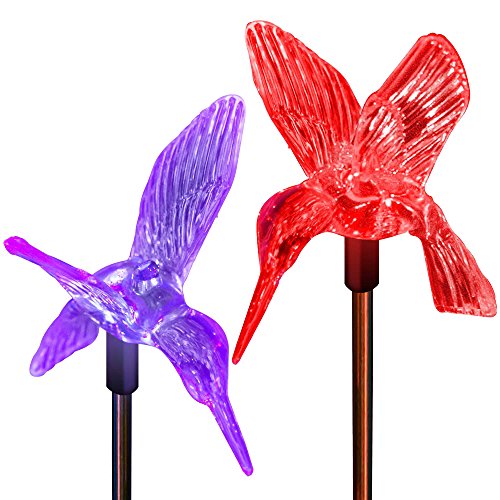 Solar Hummingbirds Holiday Decoration Pathway Lighting Garden Stake Lights Color Changing Outdoor Decor Patio Lawn Yard Path Decorative Ornaments by SolarDuke2 Pack