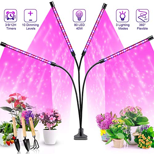 Grow Lights Plant Lights for Indoor Plants Semai 40W 80 LED Lamp Bulbs Growing Lamp For Plants Growth with 3912H Timer 10 Dimmable Level 3 Switch RedBlue Modes Full Spectrum Adjustable Gooseneck