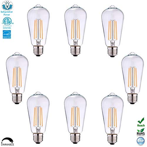 ST19ST58 Dimmable ETL LED Edison Light Bulb Filament Vintage Classic Light Bulb E26 Base 65Watt60W Equivalent for Home Restaurant 3000KWarm White810LumenCRI80criScrew Clear Glass8-Pack