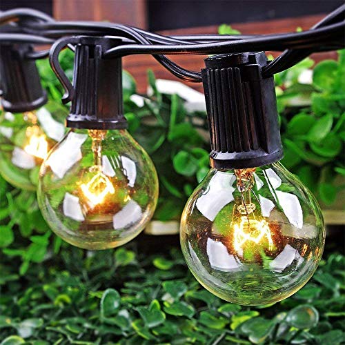 SkrLights 50FT Globe String Lights 52 Clear Bulbs Natural Warm G40 End to End Connectable Patio Lights for Backyard Garden Bistro Party Wedding Cafe Hanging Umbrella Indoor Outdoor Lights-Black Wire
