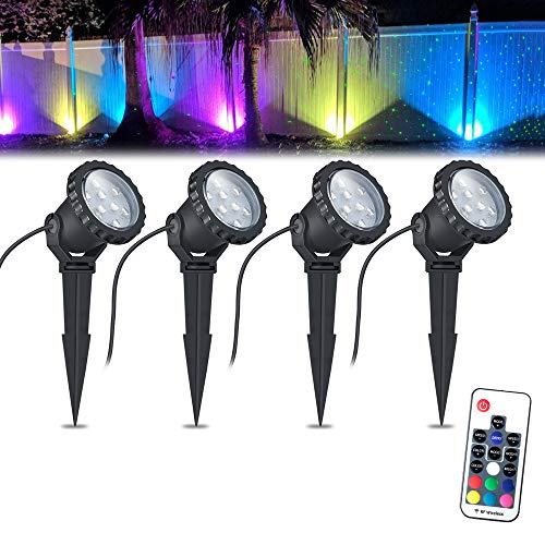 COVOART Color Changing LED Landscape Lights 12W Landscape Lighting IP66 Waterproof LED Garden Pathway Lights Walls Trees Outdoor Spotlights with Spike Stand Outdoor Landscaping Lights 4 Pack
