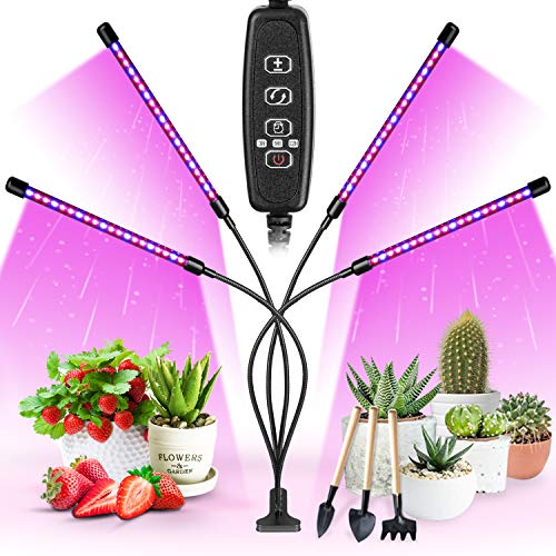 Garpsen Plant Grow Light for Indoor Plants Upgraded Version 4 Head 80 LED Full Spectrum Grow Lamp with Timer 3 Lighting Mode 10 Dimmable Levels Professional for Seeding Succulents Herbs