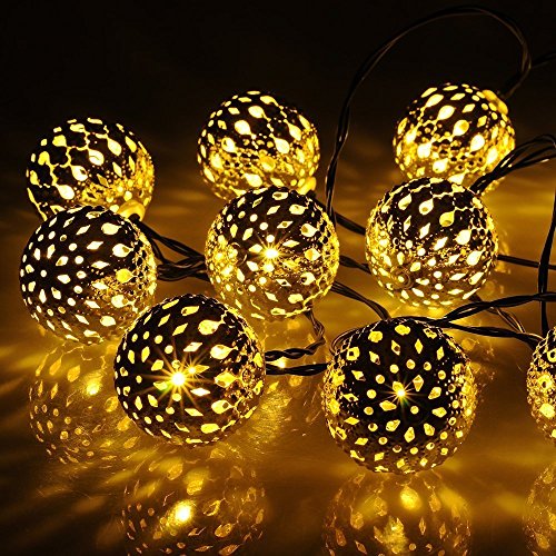 JIA XUN Solar String Lights Globe Moroccan Ball Lights of Larger Size 11ft 10 LED 2 Modes Fairy Orb Lantern Lighting for Indoor Decorations Warm White