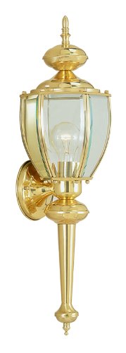 Livex Lighting 2112-02 Outdoor Wall Lantern With Clear Beveled Glass Shades Polished Brass