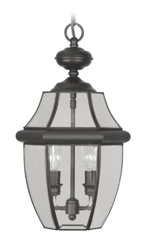 Livex Lighting 2255-04 Monterey 2 Light Outdoor Black Finish Solid Brass Hanging Lantern  with Clear Beveled Glass