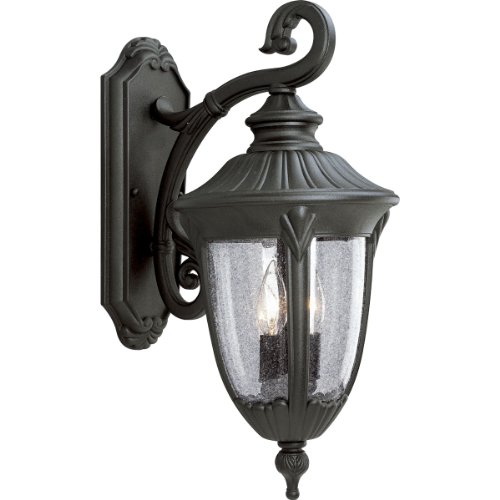 Progress Lighting P5822-31 Cast Aluminum Wall Lantern With Clear Seeded Glass Textured Black