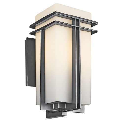 Kichler Lighting 49202BK Tremillo 17-12-Inch Light Outdoor Wall Lantern Black with Satin-Etched Cased Opal Glass