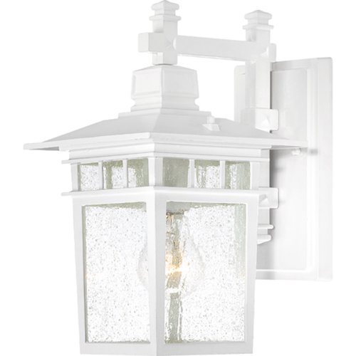 Nuvo Lighting 604951 Cove Neck One Light Wall LanternArm Down 100 Watt A19 Max Clear Seeded Glass White Outdoor Fixture
