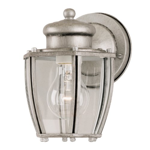 Westinghouse 6468800 One-light Exterior Wall Lantern Antique Silver Finish On Steel With Clear Curved Glass Panels