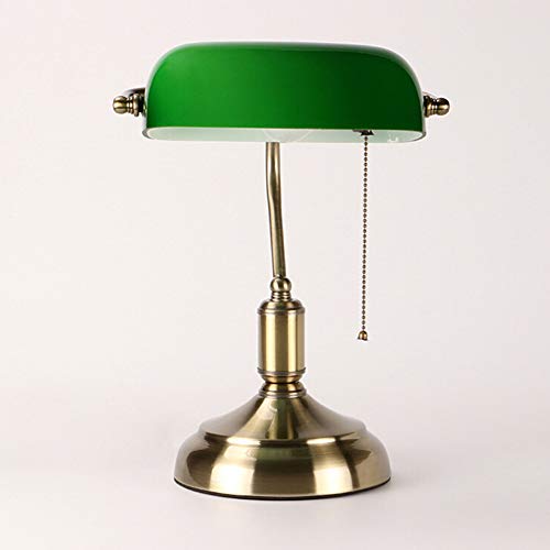 AOKARLIA Bankers Lamp Retro Classic Table lamp Desk Light Polished Brass with Emerald Green Cased Glass Shade for Bedroom Living RoomDining Table OfficeGolden