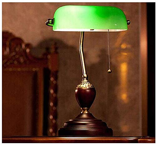Antique Style Emerald Green Glass Desk Light Living Room Bedroom Traditional Bankers Lamp