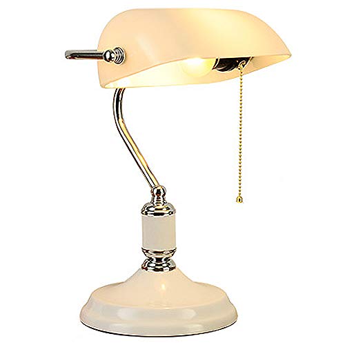 Art Deco Classic Antique Table lamp Retro Bankers Lamp Gold and white with Green Shade GlassSteel Round Globe Oblong E27 Indoor Lighting Lights Lamps Living RoomWhite