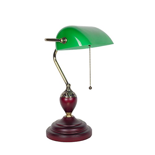 HQCC Traditional Bankers Lamp Antique Style Emerald Green Glass Desk Light Fixture Metal Beaded Pull Cord Switch Attached， E27 Screw Mouth Color  234212cm