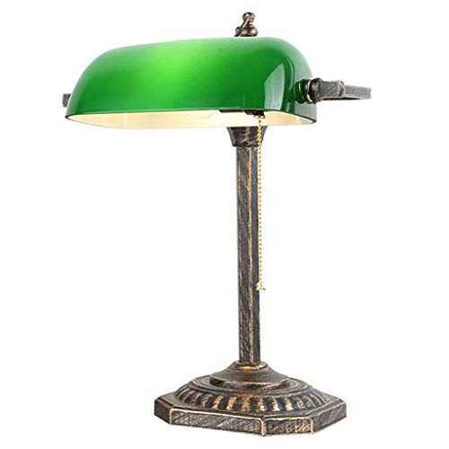 JYKOO Art Deco Classic Antique Table Lamp Double Head Retro Bankers Lamp with Emerald Green Shade Glass and Brass Base E27 Light for Indoor Lighting Lights Lamps Living RoomBrassSinglehead