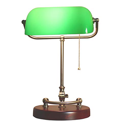 JYKOO Classsic Bankers Lamp with Green Glass Shade and Antique Solid Wood Base E27 Max 60 Watt Indoor Lighting Lights Lamps Living Room Green Solid Wood Base