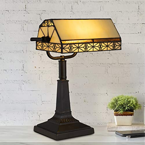 Lavish Home 72-TIFF-10 Bankers Lamp - Tiffany Table or Desk Light Stained Glass Shade LED Bulb Included - Vintage Look Mission Style Accent Decor Multi-Colored