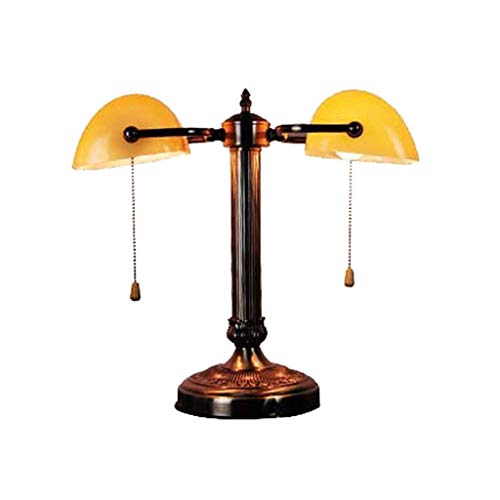 TAIYH Decorative Lighting Table lamp Banker Lamp Double Head Yellow Banker Glass Lampshade Electroplated Copper Metal Base Metal Beaded Pull Switch Classic Design and Timeless Style Piano Light Re