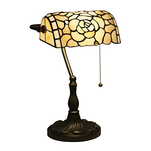 Tiffany Style Banker Light Decor Table Lamp E26 Floral Design Beads Decor Lampshade Table Light Bedside Lamp Bedroom Lighting-Pull Switch 27x39cm