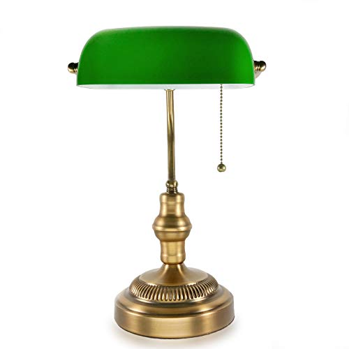 Traditional Bankers Lamp Brass Base Handmade Emerald Green Glass ShadeVintage Office Table Light Antique Style Desk Lamps for Office Library Study Room BrassNo Bulbs Included
