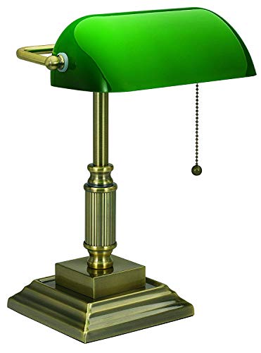 V-LIGHT Antique Bronze Green Shade and Replaceable LED Bulb Bankers Lamp