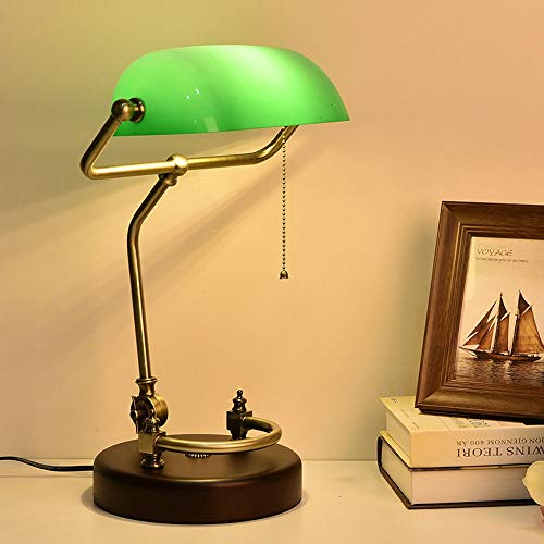 YINGYING American Antique Bankers Desk Lamp Administrative bankers lamp Glass Shadow Retro Brass LED Table Reading lamp Office Lights Color  Green