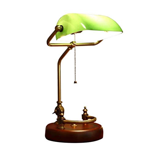 YINGYING LED Adjustable Table Lamp American Style Simple Style Design Solid Wood Base Metal Light Glass Lampshade Desk Lamps for Home Office Study Administrative Bankers Lamp Color  Green