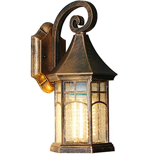 ZSAIMD Rustic Nordic Outdoor Wall Lantern Exterior Wall Sconce Waterproof Light Fixture Industrial Glass Shade Lantern Textured Cast Aluminum Suitable for Courtyards Villas Parks Plazas E27