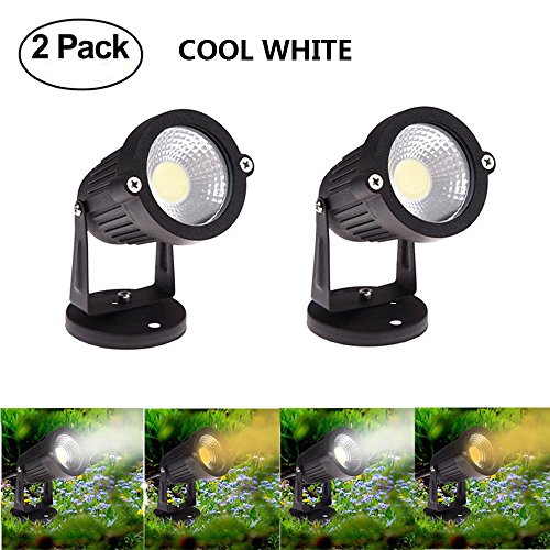 Spevert Low Voltage COB LED Waterproof Landscape Lighting Outdoor Decorative Lamp Garden Wall Yard Path Lawn Light 5W DC 12V - Cool White  2 packs 