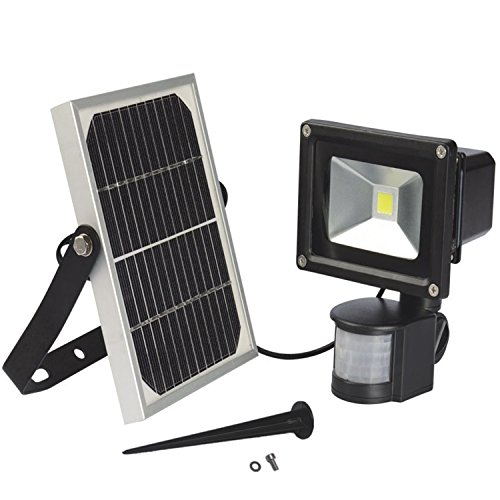 W-LITE 10W Led Solar Powered Motion Sensor Flood LightCool White 6000kBlackWaterproof SecurityReflector Outdoor Lighting Floodlight Garden lamp