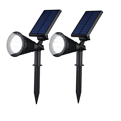 Erlvery DaMain Solar Lights Waterproof 4 LED Spotlight Outdoor Landscape Lighting Solar Power Adjustable Wall Light White lightï¼ˆ2 Packï¼‰
