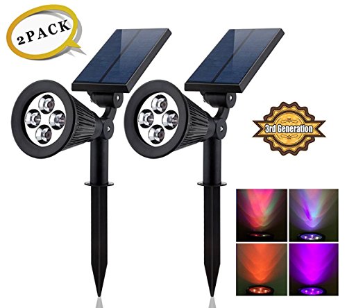 Solar LED Lights 2 Pack 3rd Generation HKYHTM 2-in-1 Solar Powered Outdoor Spotlight Changing Color LEDs for Landscape Lighting Waterproof Wall Light Bulb Driveway Yard Lawn Pathway Garden