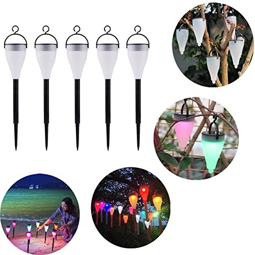 MaiTian 5Pcs Solar Powered Decorative Light Creative Wine Bottle LED Hanging Lamp Flame Effect  Outdoor Waterproof lamp 7 Colors Changing for Courtyard Patio Garden Holiday Wedding Party