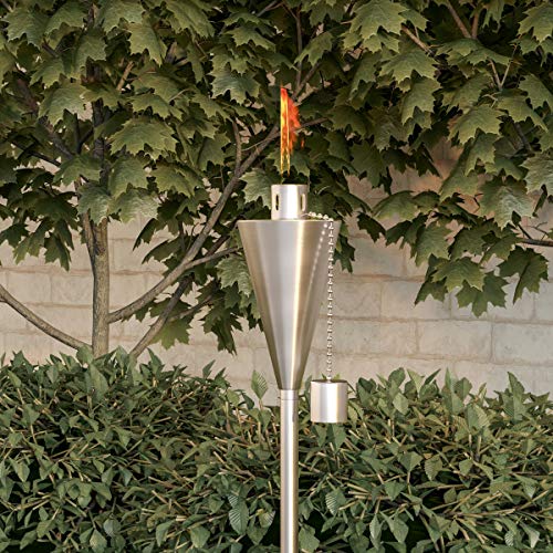 Pure Garden 50-223 Outdoor Torch Lamp-46 PatioBackyard Stainless Steel Fuel Canister Flame Light for Citronella with Fiberglass Wick Adjustable Height