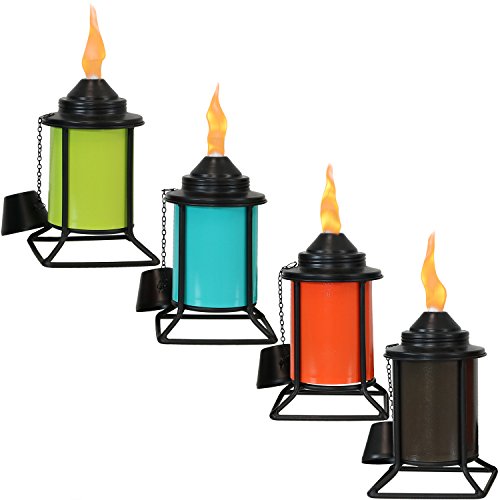 Sunnydaze Metal Tabletop Torches Outdoor Patio and Lawn Citronella Torch Multi-Color Set of 4