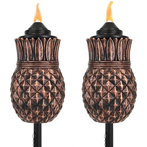 Sunnydaze Pineapple Torch Outdoor Patio and Lawn Citronella Torches 23- to 65-Inch Adjustable Height 3-in-1 - Set of 2